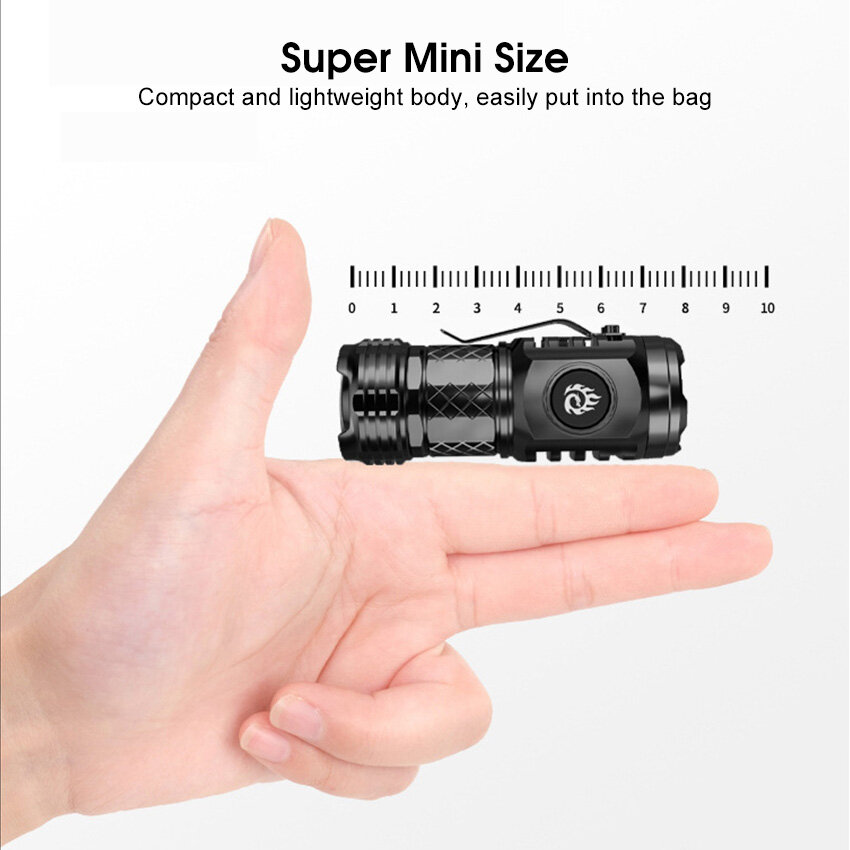 Auoyo Powerful Mini Flashlight Long Distance Keychain Super Bright  LED Torch Light Flashlight Portable Rechargeable Flashlight Outdoor Pocket Size Waterproof Flashlight USB Rechargeable for Hiking Camping with Power Indicator