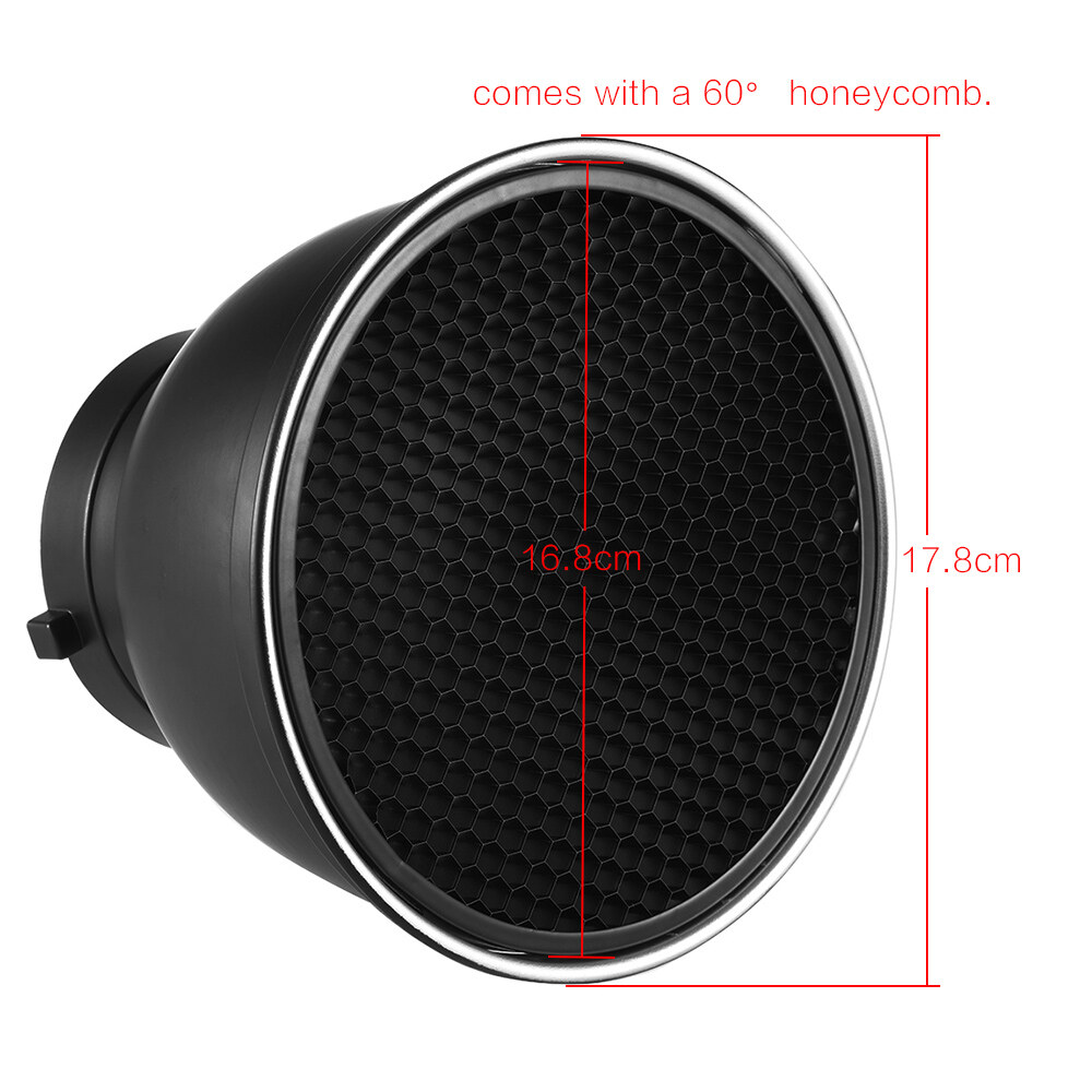 Andoer 7 Inch Standard Reflector Diffuser Lamp Shade Dish with 60° Honeycomb Grid for Bowens Mount Studio Strobe Flash Light Speedlite