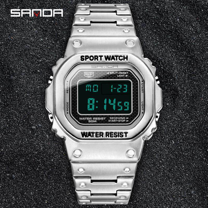 SANDA Men Digital Watch Business Men's Waterproof LED Multifunction Casual Watch Stainless Steel Watch Fashion Men's Sports Watch