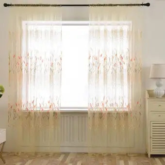 Jun Tu Shop 2020 New Leaves Sheer Curtain Tulle Window Treatment