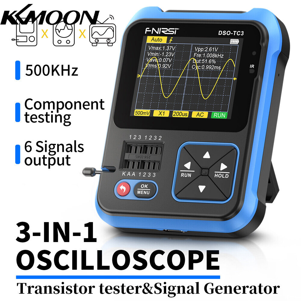 KKmoon 3in1 Digital Oscilloscope Transistor Tester Function Signal Generator Meter Handheld Oscilloscope 2.4inch TFT Display 10MS/s Sample Rate 500KHz Bandwidth Oscillometer