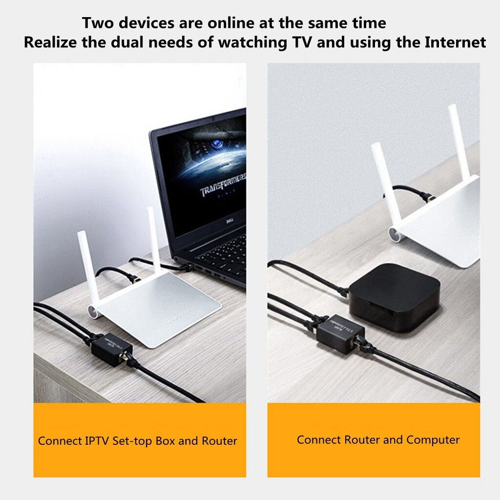Đầu Nối Bộ Chuyển Đổi Mạng Đầu Nối Mở Rộng Mạng Cáp Chia, Bộ Chia Ethernet LAN Cổng Kép 1 Đến 2 RJ45
