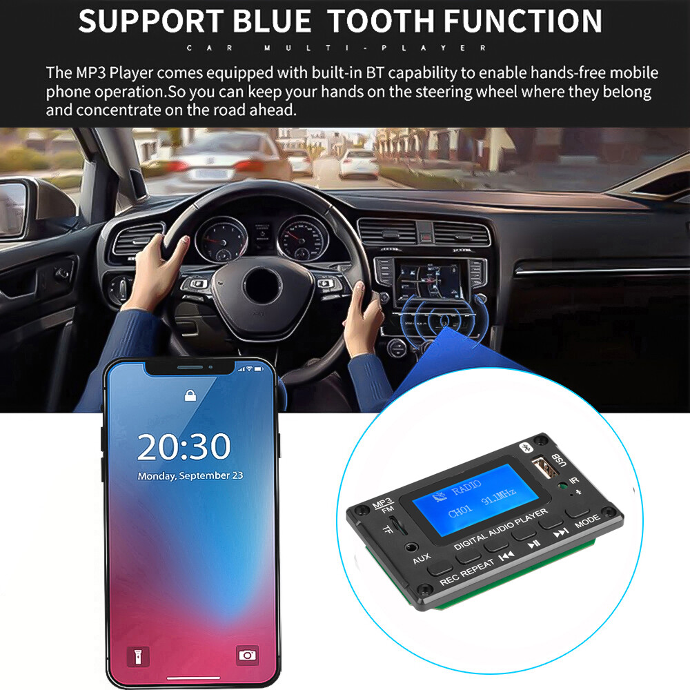 Bảng Giải Mã Bluetooth 5.0 Không Dây Màn Hình LED DC 5V 12V Mô-đun Trang Trí MP3 Máy Phát MP3 WMA Có Chức Năng Ghi Âm