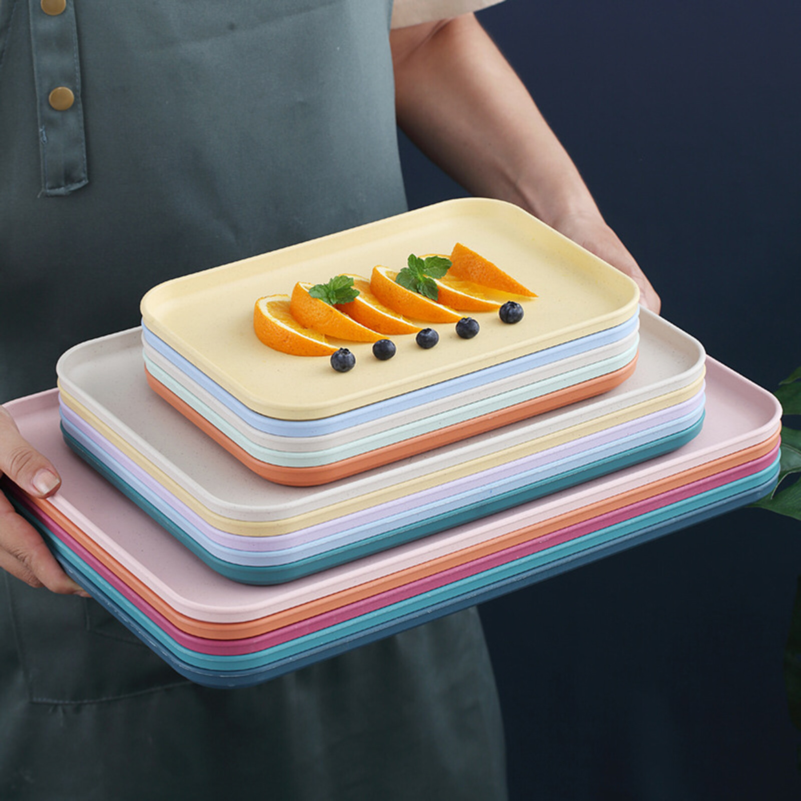 Terylin Multi-use Large Capacity Serving Tray Plastic Practical Food-grade Storage Tray for Home