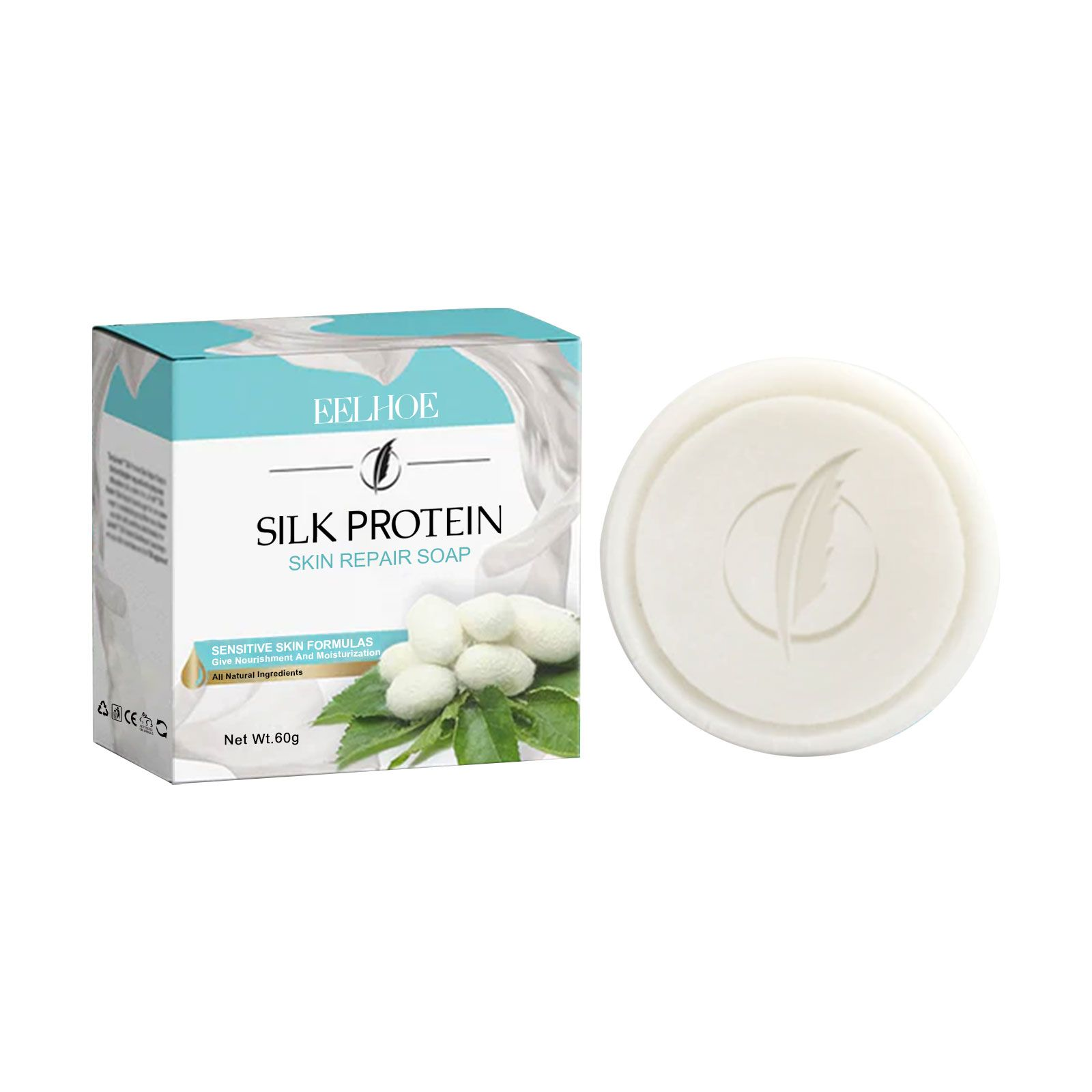 Eelhoe Silk Protein Skin Repair Soap Protein Repair Facial Soap Cleansing Pores Decreasing Acne and Black Spots Moisturizing and Whitening Skin Facial Soap Silk Protein Soap Oil Control Moisturize Face Wash Deep Cleansing Pores Mites Acne Blackheads