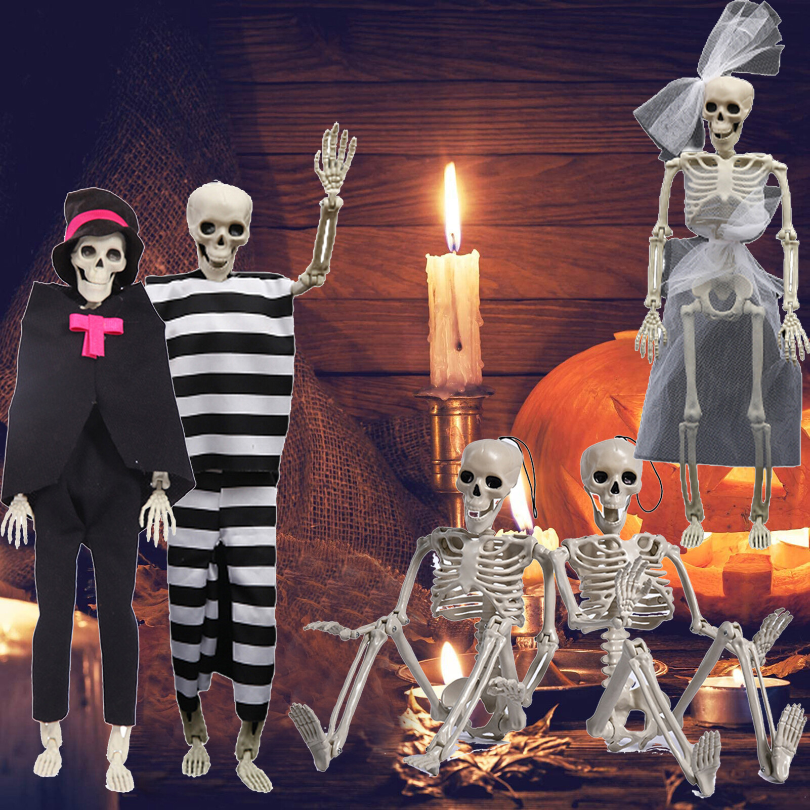 Microgood 2 cái khớp cử động trang trí bộ xương Halloween 40cm posable sống động như thật mô hình bộ xương đạo cụ ngôi nhà ma ám trước bãi cỏ trong nhà/ngoài trời Nghĩa địa trang trí