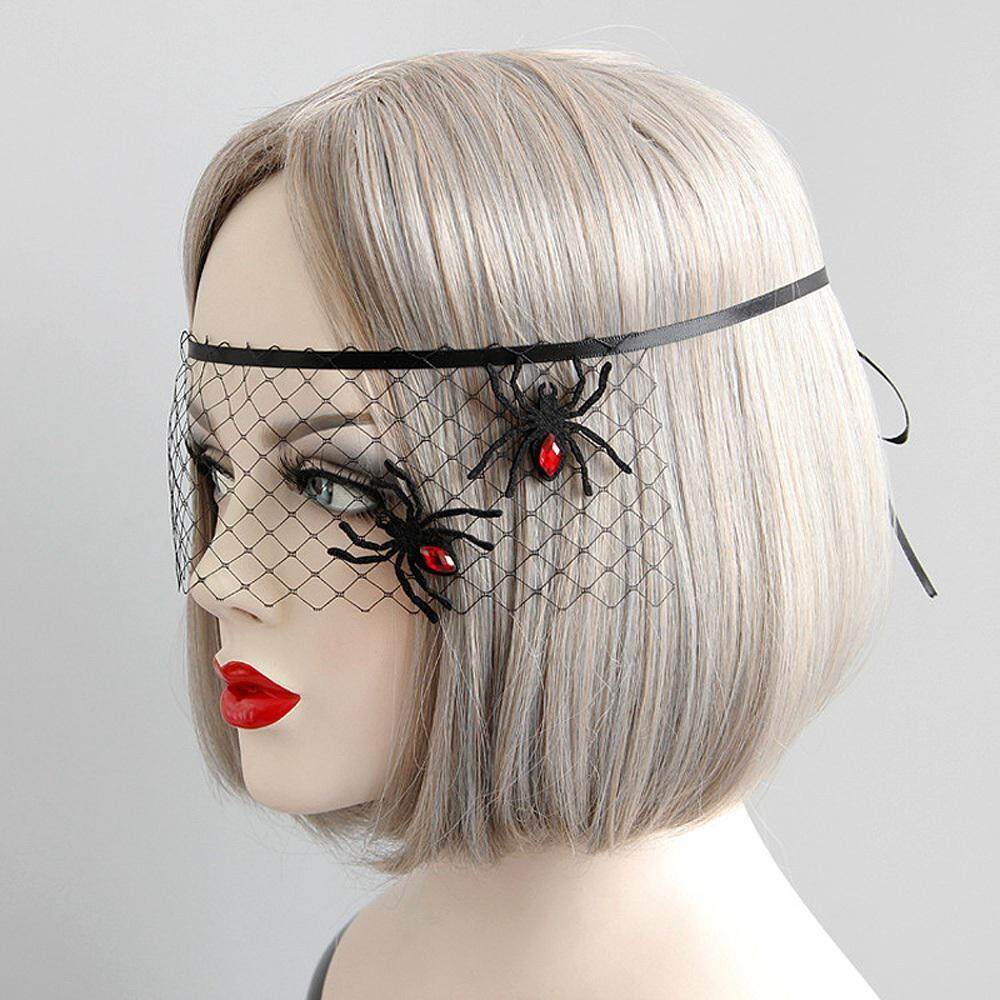 Aolvo Halloween Costume Masquerade Party Accessory Face Mask Spider Hair Hoop Tulle Veil