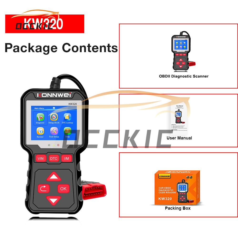 Occkic Konnwei Máy Đọc Mã Lỗi Tự Động OBD OBD2 Máy Quét Với Cảm Biến Quét Ánh Sáng Động Cơ Đa Ngôn Ngữ Kiểm Tra Máy Quét Tự Động Tốt Nhất Tự Động Công Cụ Chẩn Đoán KW320 Màu Đen