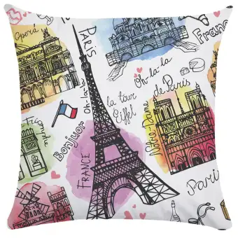 Paris Eiffel Tower Bicycle Flowers Pillowcases Square Decorative