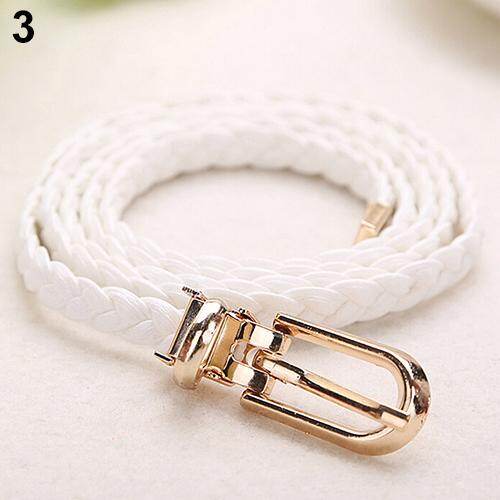 Women Braided PU Leather Narrow Thin Buckle Strap Waist Belt All-Match Waistband