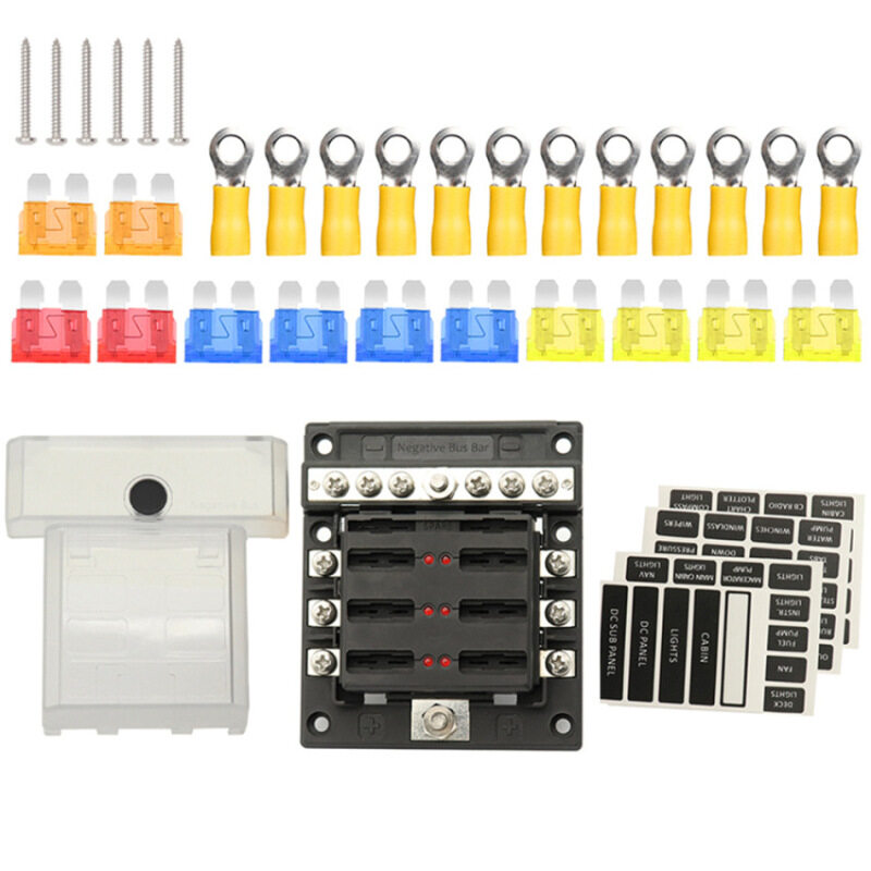【 100% Gốc + COD】 6-Cách Cầu Chì Tự Động Chủ Khối Hộp Với Đèn Báo LED Cho 12V 24V Xe Marine