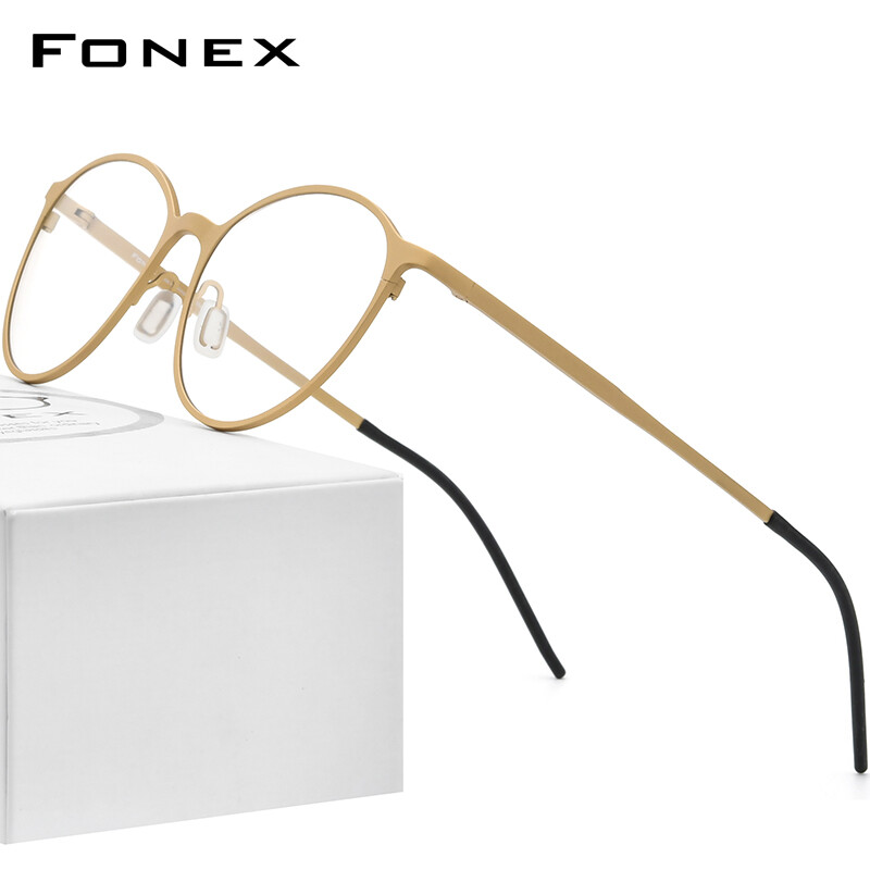 FONEX Pure Titanium Eye Glasses for Women Retro Round Eyeglasses Men New Vintage Optical Korean Style Purple Stylish Aesthetic Tiktok Teenager Ultralight Eyewear 8525