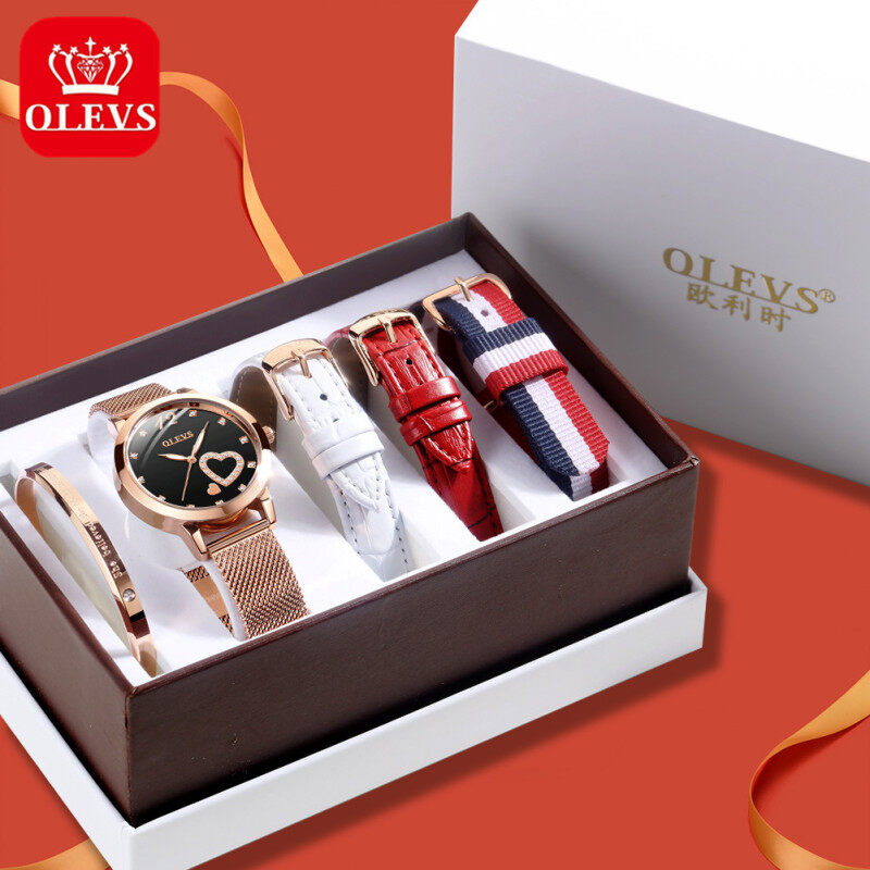Đồng Hồ Nữ Chống Nước Chính Hãng OLEVS Bộ Hộp Quà Tặng Đồng Hồ Cao Cấp Dây Đeo Bằng Da Nguyên Bản Miễn Phí Vòng Tay Nữ Màu Vàng Hồng Quà Tặng Ngày Lễ Tình Nhân Quà Tặng Sinh Học Lựa Chọn Tốt Nhất Cho Gia Đình Và Bạn Bè bán ch