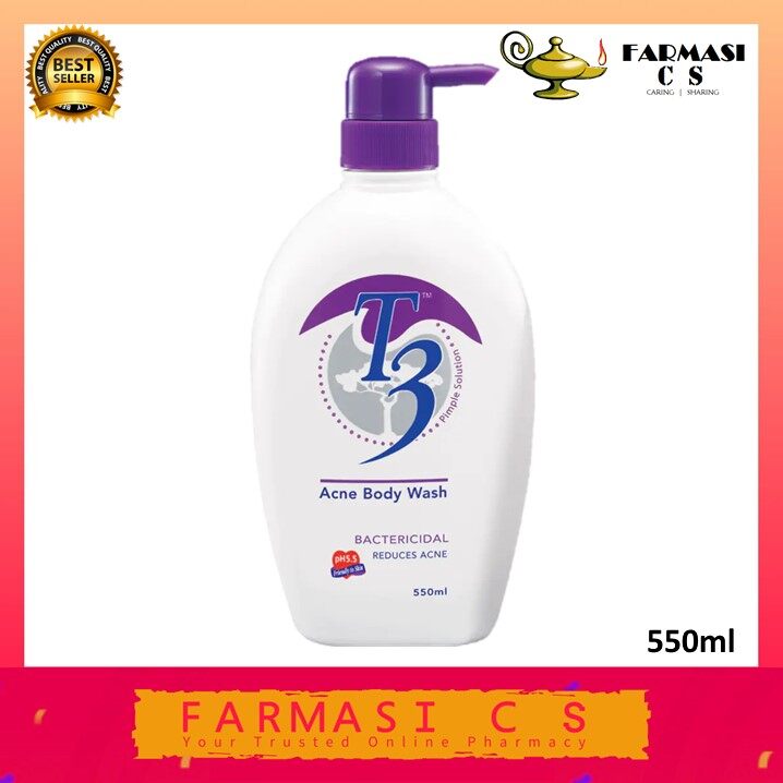 T3 Acne Body Wash Bactericidal (Reduces Acne) 550ml EXP:08/2024 [ pH5.5 T3 Pimple Solution ]