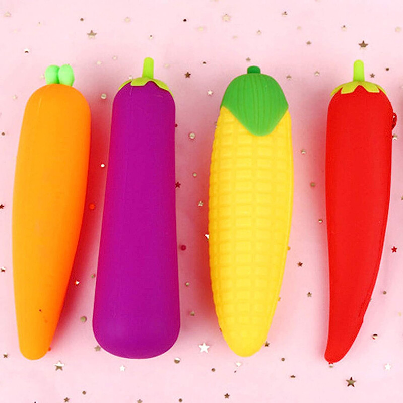 Creative Fruit Shape Silicone Pencil Case Cartoon Large Capacity Pencil Case Student Storage Stationery Bag