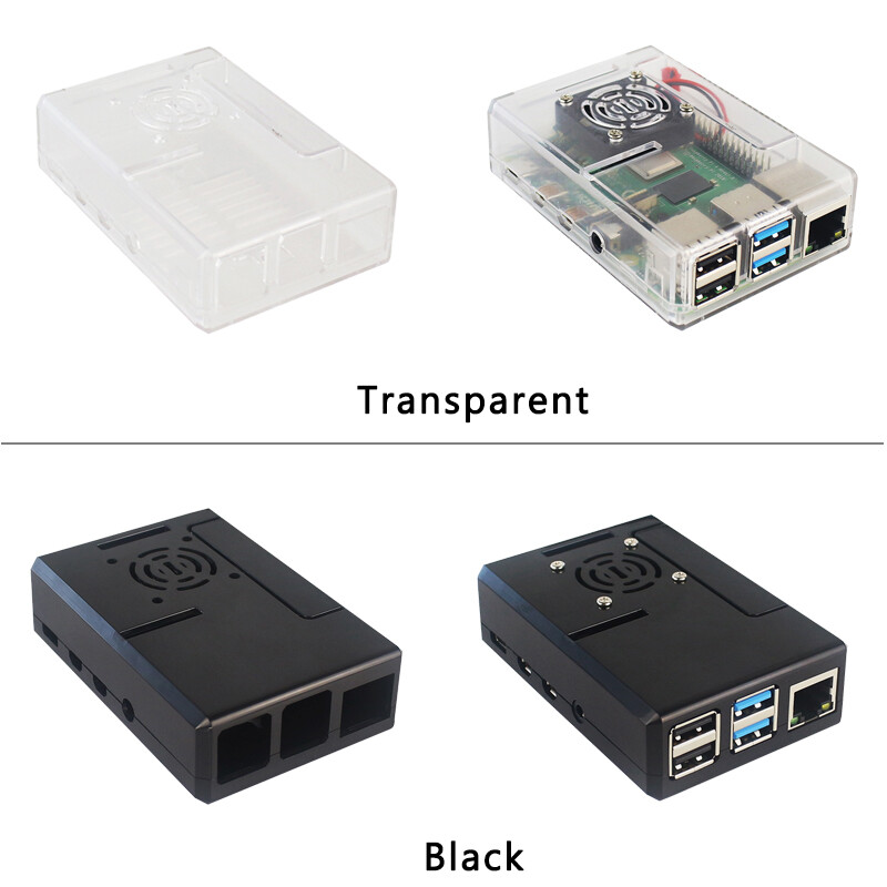Vỏ Raspberry Pi 4B ABS Mới Nhất Hộp Vỏ Hộp Màu Đen Trong Suốt Quạt Làm Mát Tương Thích Cho Raspberry Pi 4 Model B