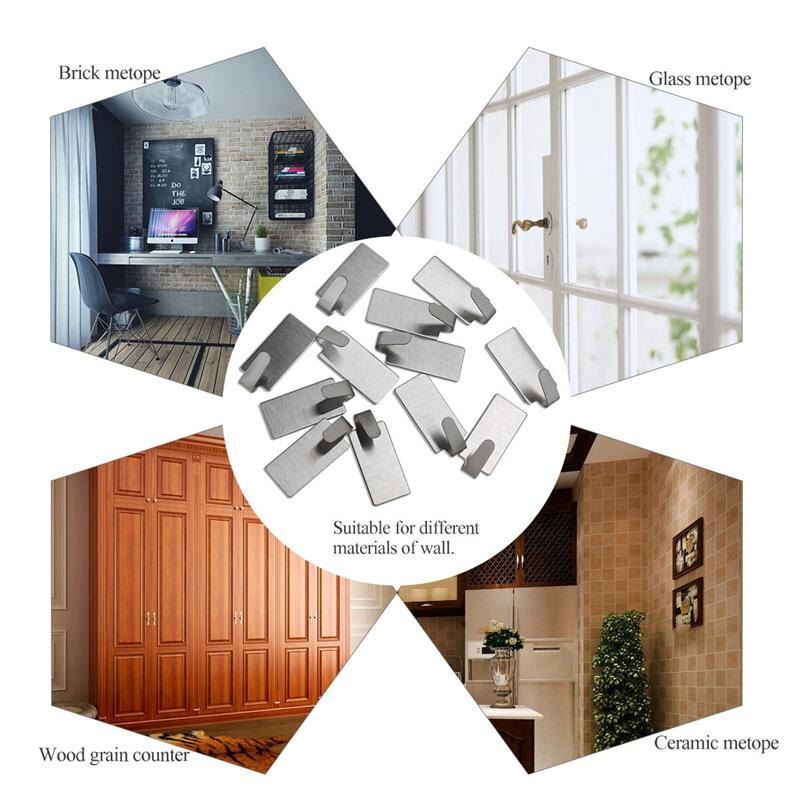 6Pcs Stainless Steel Wall-mounted Hook Bathroom Self-adhesive Towel Hook