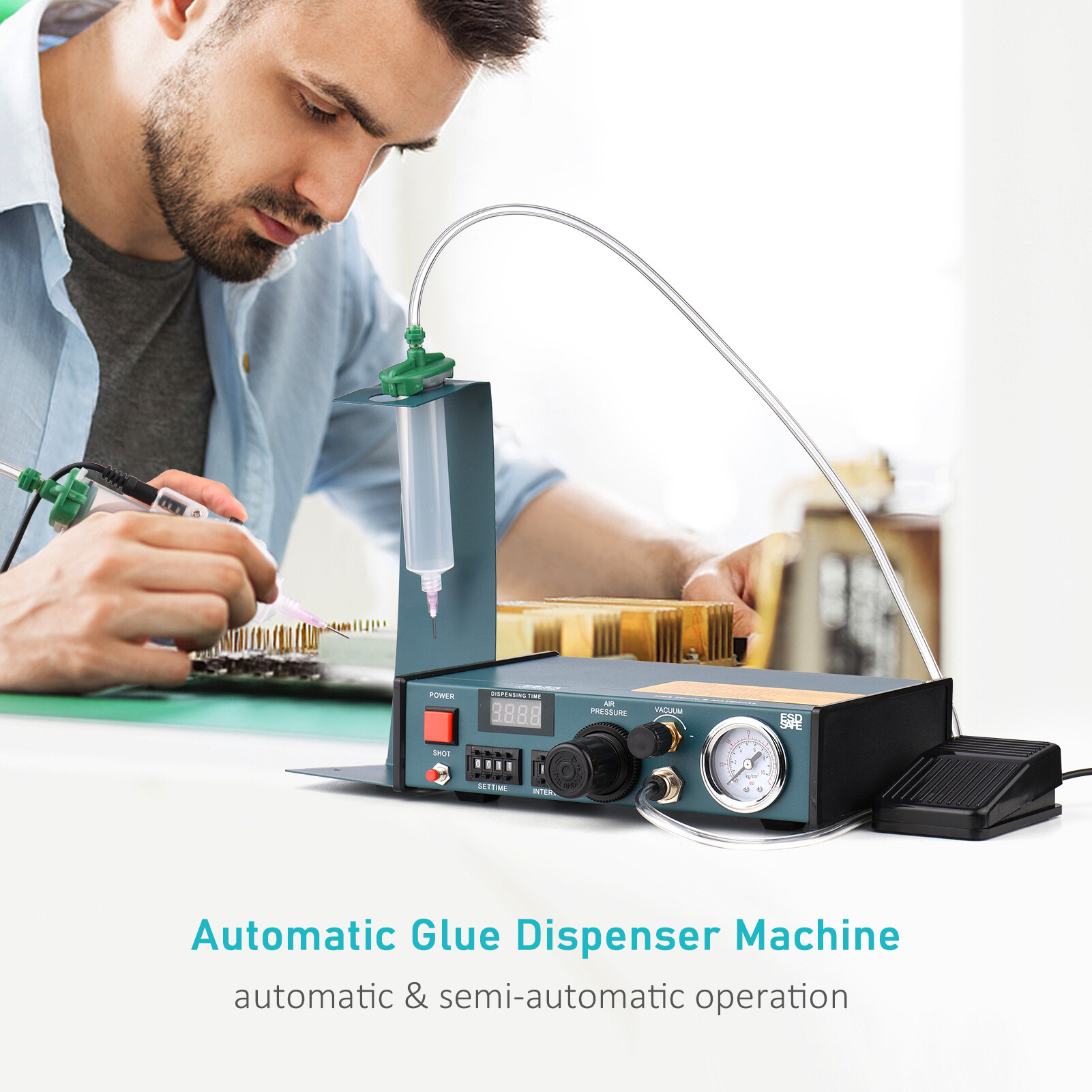 Smart Sensor 983A 220V Automatic Glue Dispenser Machine Professional Precise Dispensing Controller Glue Machine Digital Control Drip Glue Dropper Machine Precision Small Liquid Adhesive Gluing Appliance Automatic & Semi-automatic Operation