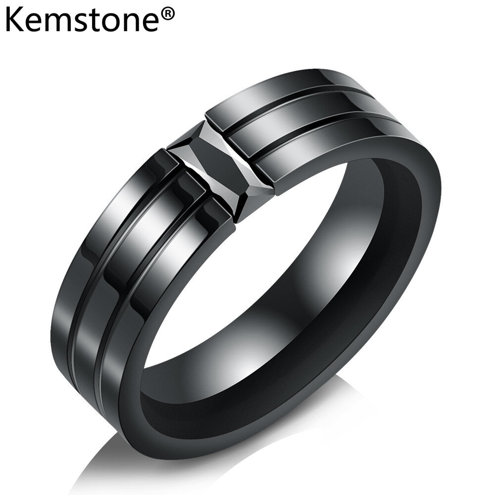Thời Trang Kemstone Nhẫn Đá Zircon Màu Đen Bằng Thép Titan, Trang Sức Ngầu, Quà Tặng Cho Nam Giới