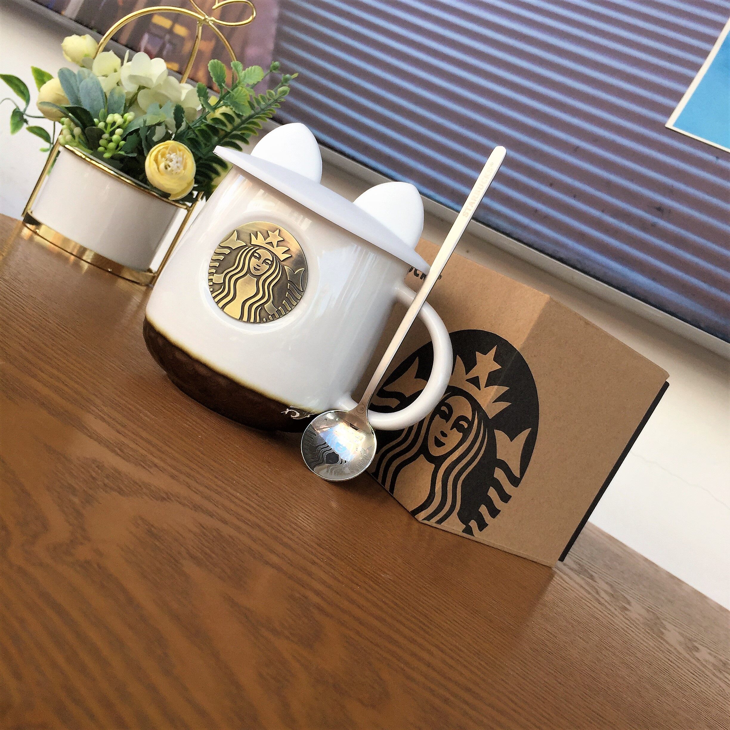 Starbuck Couple Mug with Lid Spoon Classic Mermaid Bronze Medal Mug Limited Edition Ceramic Mug