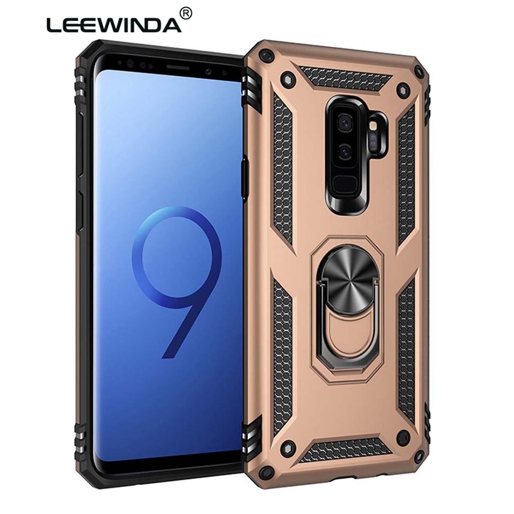 LEEWINDA For Samsung Galaxy S9 Plus Phone Case,Luxury Armor Shockproof TPU+PC 2 in 1 360 Degree Rotating Holder Ring Back Cover