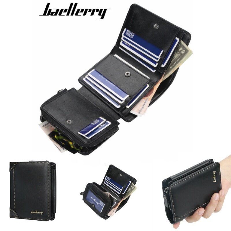2021 Baellerry Men's Short Tri-fold Card Holder Men's Casual Portable Coin Purse Brand New Leather Men's Clutch