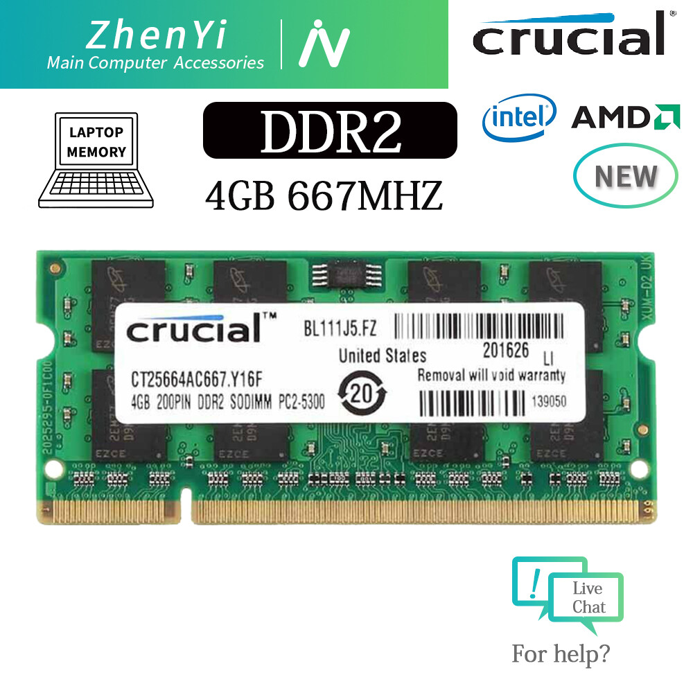 4GB DDR2 667MHz PC2-5300S 2Rx8 CL5 SODIMM Laptop Memory Notebook RAM Crucial