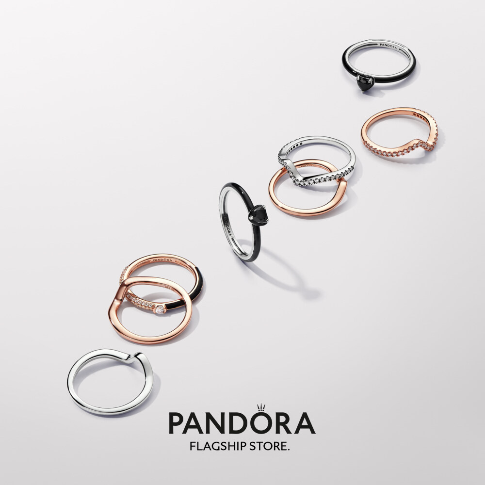 Chakra Pandora Puzzle Heart Ring Set Pandora Rose Shiny Wave Size 56