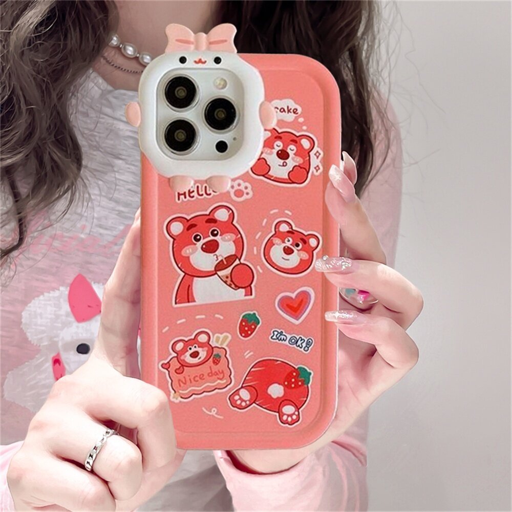 Vỏ HP Realme C53 10 Realme C55 C35 C33 C31 C30 Realme C11 9i 6i 5S 5I 7i C15 C12 C25 c21y c25y C20 C3 C17 Realme C2 C1 narzo 50A thủ dễ thương phim hoạt hình lotso dâu gấu con quỷ nhỏ ống kính ốp chống sốc