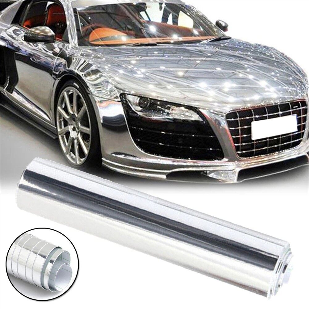 Silver Chrome Mirror Vinyl Wrap Film Car Stickers Decal Sheets Bubble 20*152cm