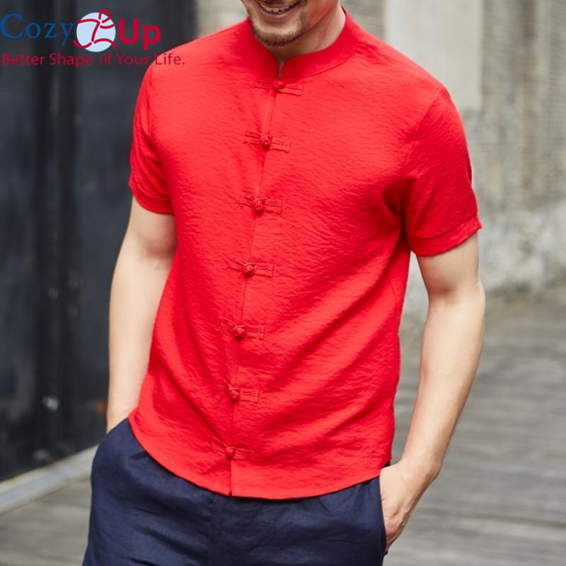 Men Short Sleeve Stand Collar Shirt 