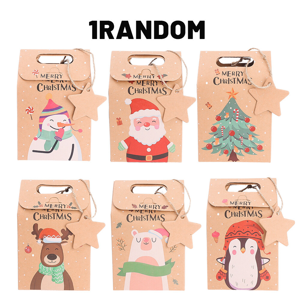 3/1Pcs Merry Christmas Candy Gift Box with Tag Kraft Paper Cookies Gift Packing Bags