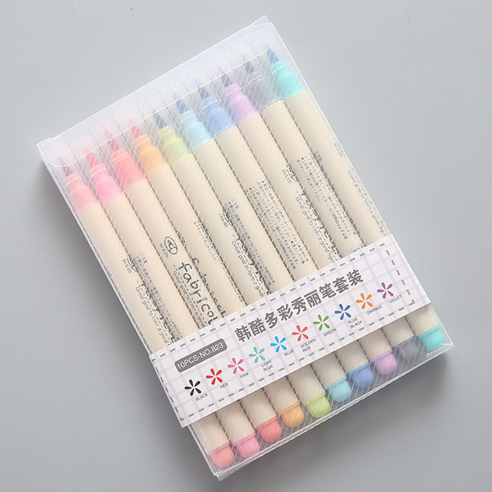 ปากกาหัวพู่กัน 10สี แปรงนิ่ม 10สี อุปกรณ์ศิลปะชุด ปากกาเมจิก 0.5mm