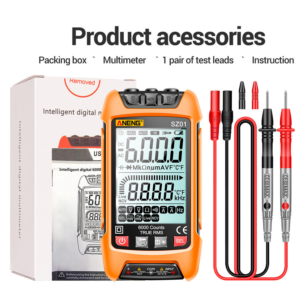 Sz01 sz02 auto range digital multimeter AC DC 9999 counts ammeter NCV resistance capacitance temperature semiconductor tester