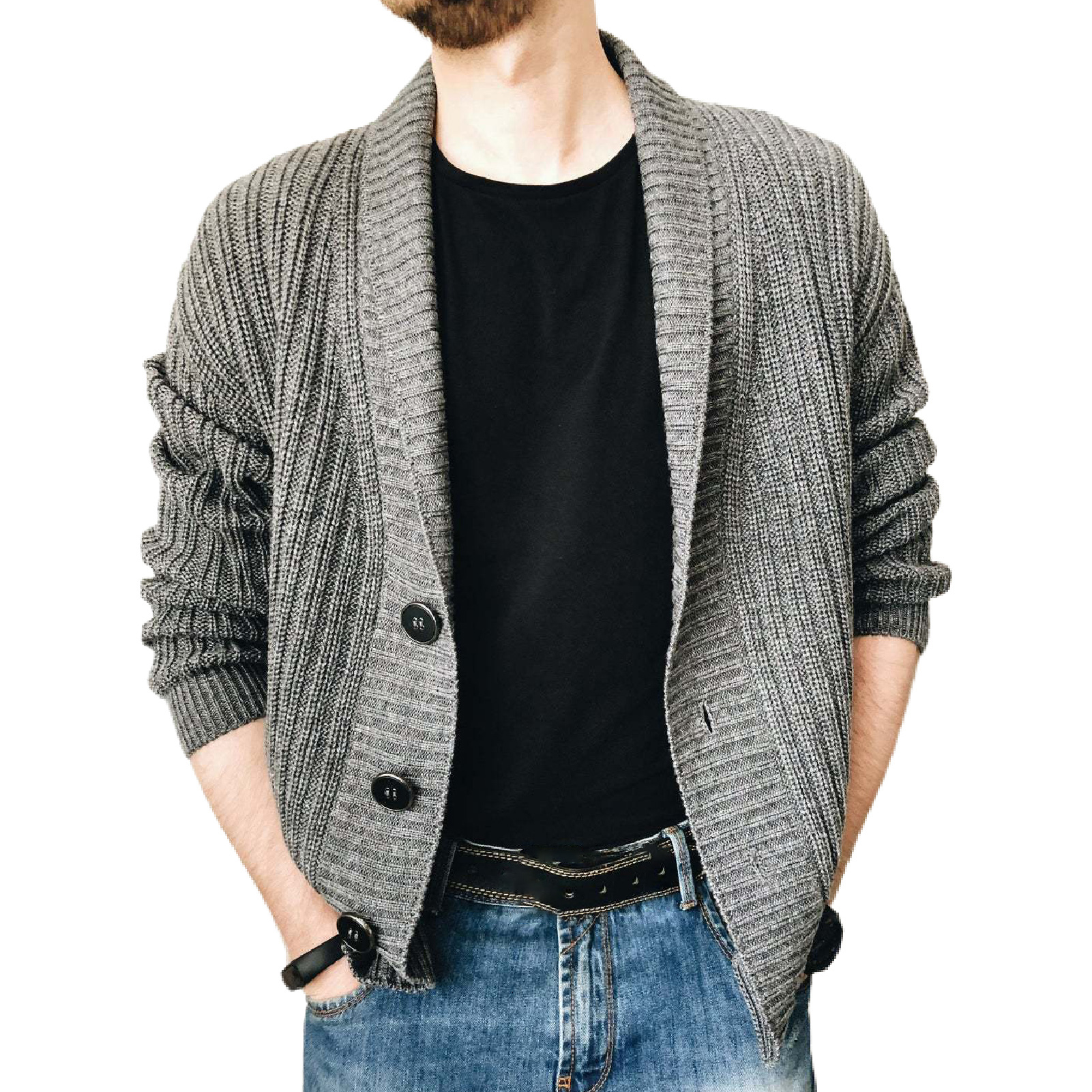 Simple Sweater Coat Solid Color Comfortable Simple Men Solid Color Knitted Sweater Coat for Outdoor