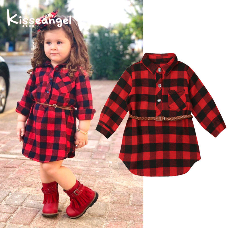 red plaid long sleeve dress