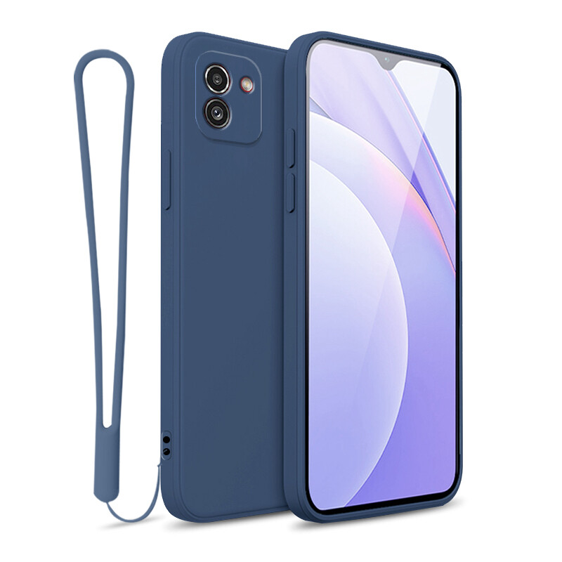 YBD case For Samsung Galaxy A03 Accurate camera hole protection Casing ,Thin Soft Liquid Silicone Cover Candy Color Cases with free phone Lanyard