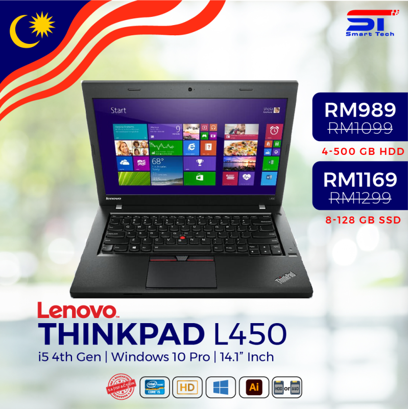 🔥 LAPTOP MURAH 🔥 Lenovo ThinkPad L 450 - i5-4th Gen (4GB/8GB RAM | 500GB/120-128GB HDD/SSD) - 14.1” INCH Malaysia