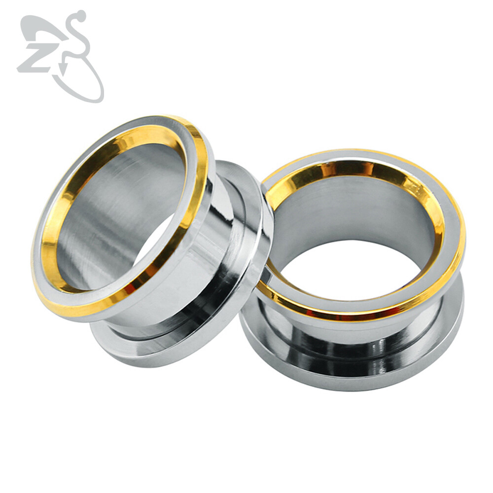 1 Pair 6-16MM Stainless Steel Ear Expanders Stretchers Golden Rim Ear Guages Double Flared Screw Fit Fresh Piercings Ears Body Jewelry