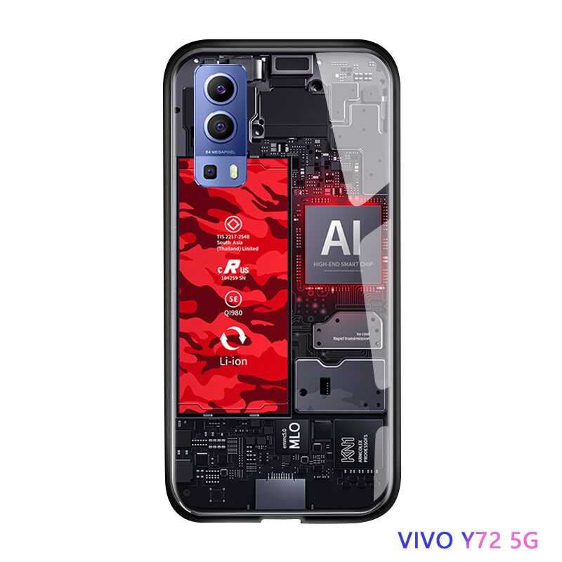 UCUC Case For VIVO Y72 5G casing vivoy72 Technology Circuit Board Explorer Exploration Theme Version Case Tempered Glass Back Cover Casing