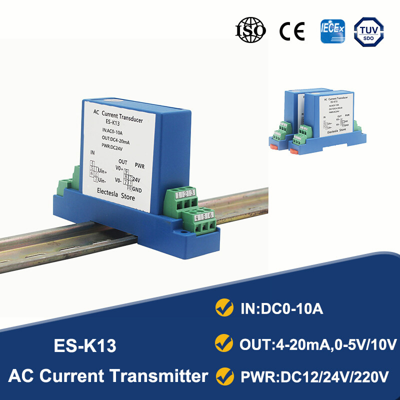 AC DC Current Sensor 1A/5A/10A Input Analog Signal Converter 420mA 05V 010V Output DC24V/220V