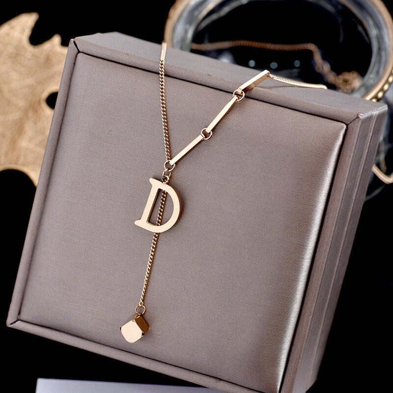 BESFOME Titanium Steel Niche Design Necklace Female Trend Simple Letter D Pendant Short Temperament Sweater Chain