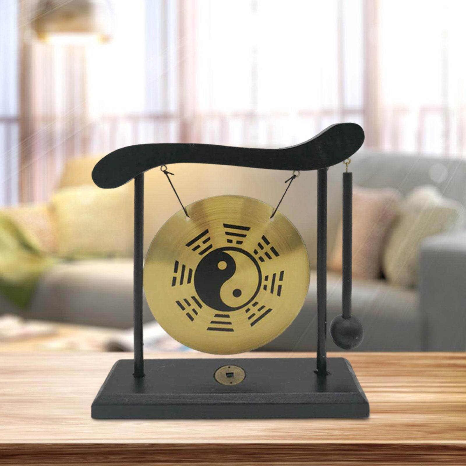 Loviver Chinese Mini Gong Feng Shui Gong Brass Desktop Wind Chimes Gong Ornament