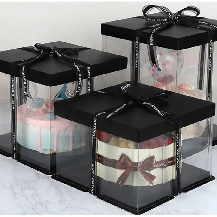 Transparent Cake Box Black Without Ribbon Kotak Kek Kotak Hantaran Transparent Gift Box Lazada