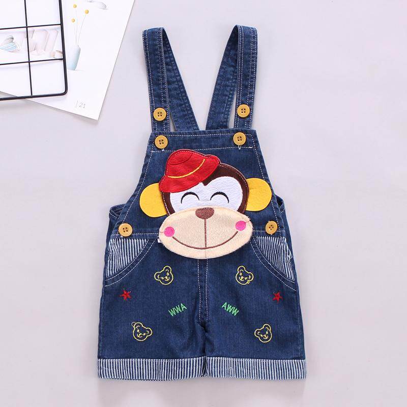 DIIMUU Newborn Kids Clothes Toddler Boys Girls Shorts Overalls Denim Casual Pants Bottoms Printing Cute Monkey Clothing for 1-3T