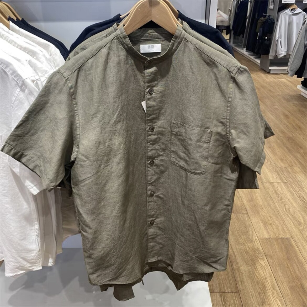 UNIQLO U home men's/ladies' summer cotton cotton shirts with short sleeves coat collar shirt 444754/457438