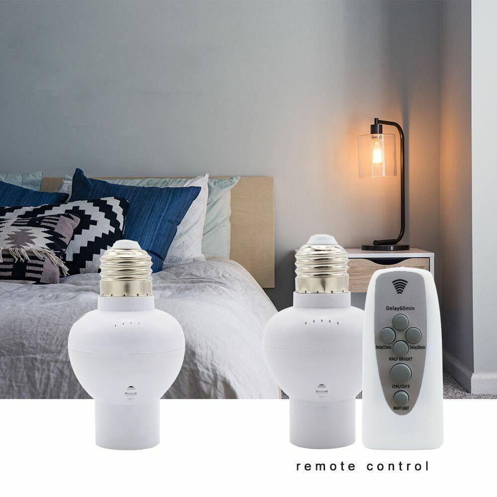 E27 Wireless Remote Control Light Bulb Socket Third Gear Dimmer Switch with Wireless Controller Energ-saving Lighting Fixture Lamp Holder Timing Function
