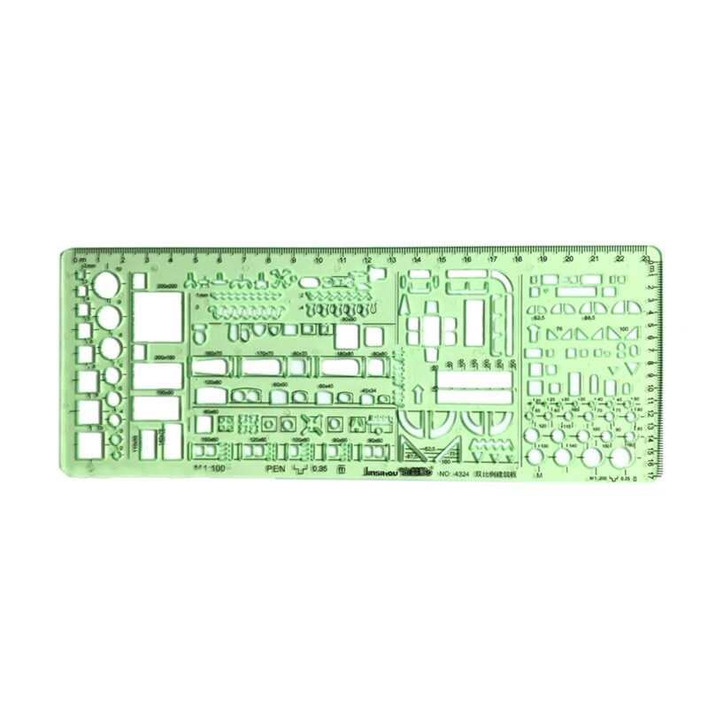 {HAOYA Stationery Store} Double Scale Template Architect Combination Multi Design Stencil Symbols Technical Drawing Rulers