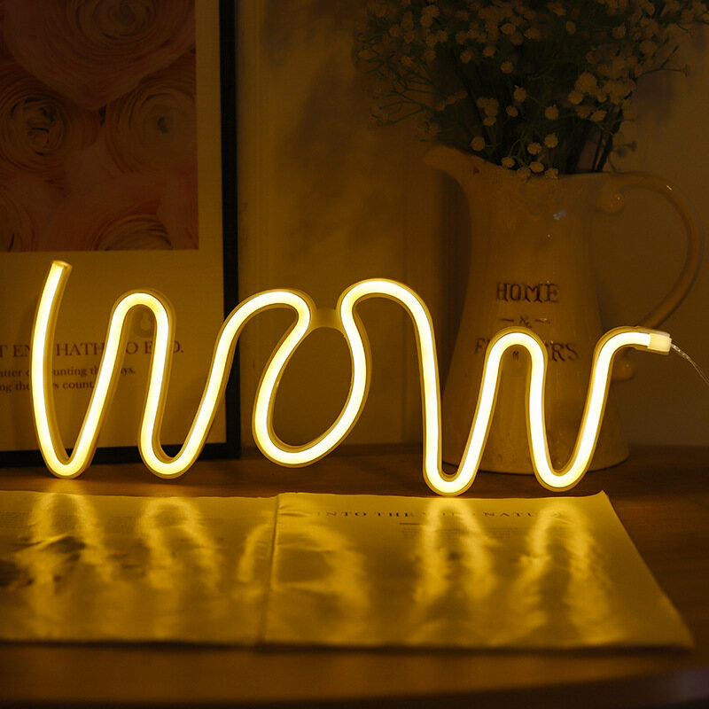 Ins Đèn Tạo Hình WOW Sáng Tạo Đèn Neon Led Đèn Tạo Không Khí Quán Bar Gắn Tường USB