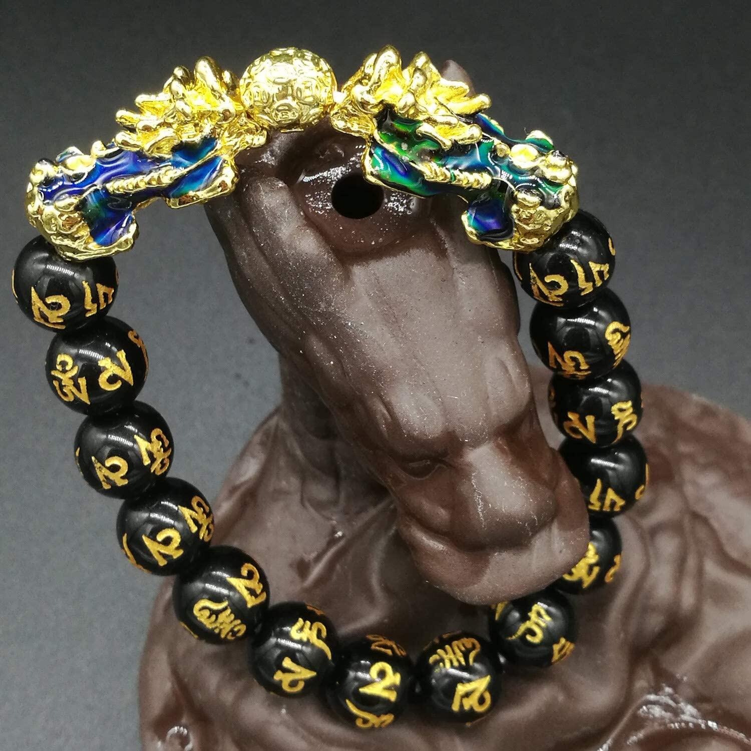 【Prettyset】Feng Shui Prosperity Hand PiXiu Color Changed Bracelet Carved Mantra Bead Bracelet Color Changed PiXiu/PiYao Attract Wealth Good Luck